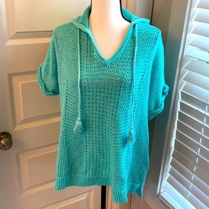 Natural Reflections|| Aqua blue/green hooded beach lightweight sweater